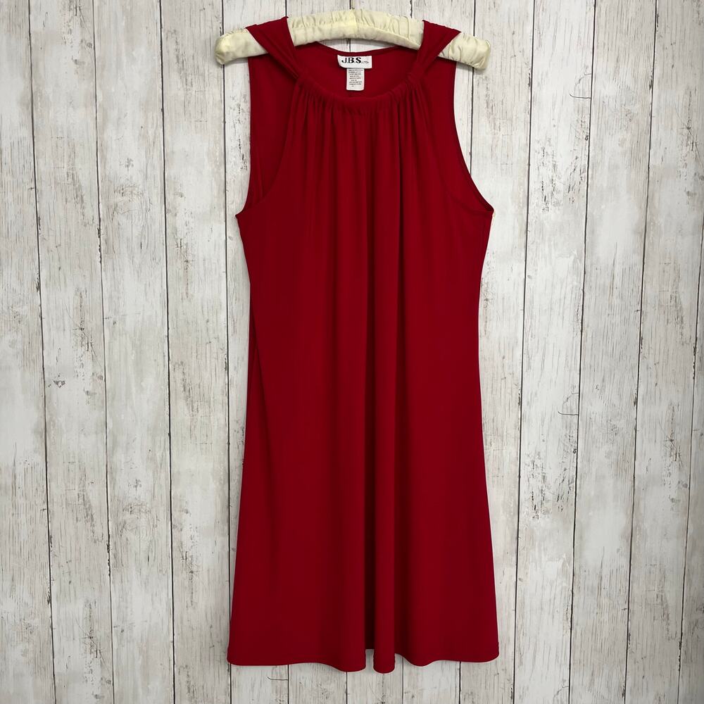 J.B.S Red High Neck Halter Sleeveless Flowy Sexy Pleated Holiday Swing Dress 10